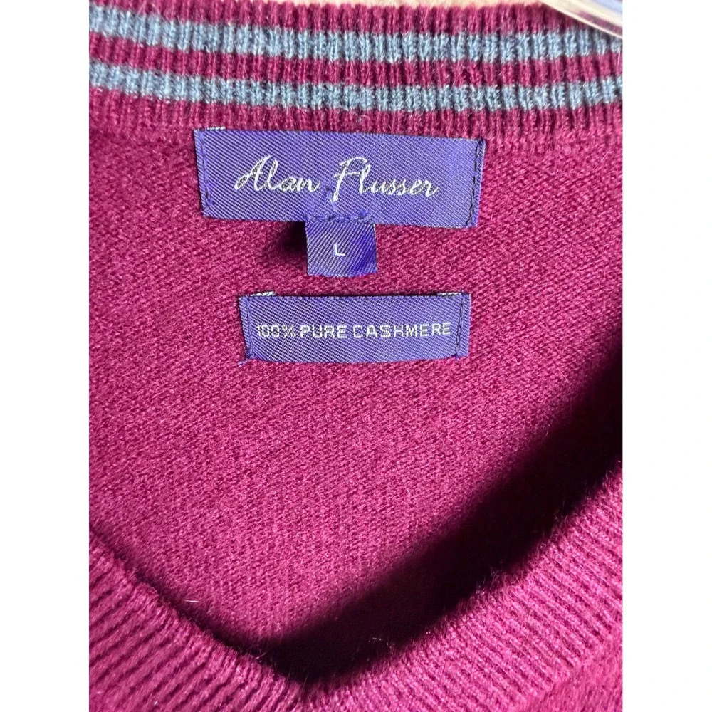 Alan Flusser 100% Cashmere V Neck Sweater Burgundy Mens Large